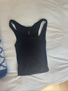 SKIMS Black Ribbed Square-Neck Tank